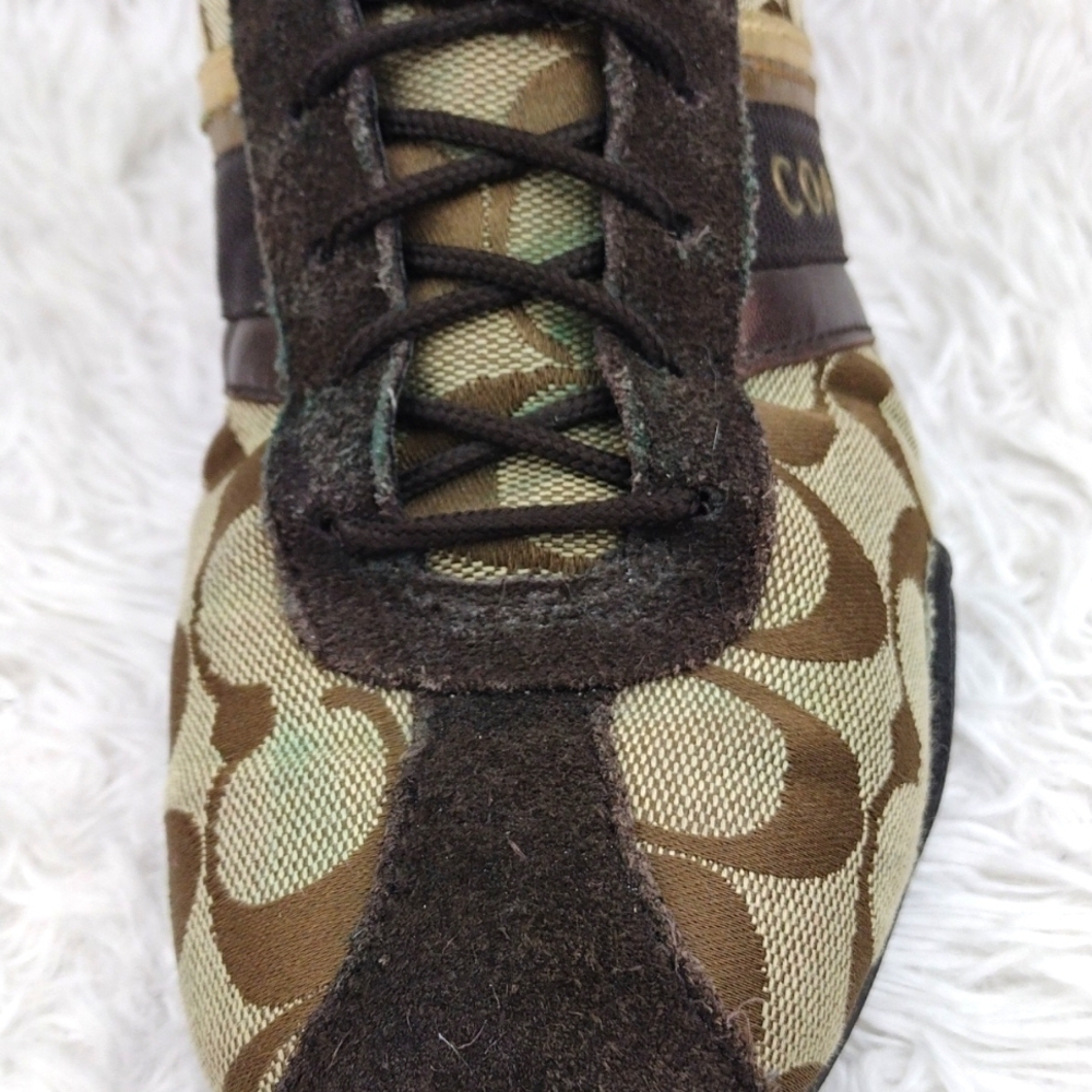 Coach Jayme Brown Suede Signature Canvas Metallic Detail Lace Up Sneaker - Picture 14 of 16
